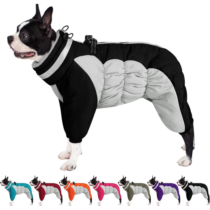 Зимовий комбінезон для собак AOFITEE - теплий водонепроникний костюм для маленьких собак з ніжками, підходить для Пудель, Джек Рассел, чорний S