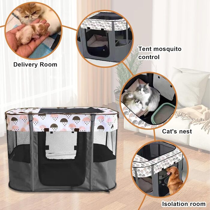 Клітка-забіг для цуценят, переносна огорожа для тварин, сірий колір, розмір M