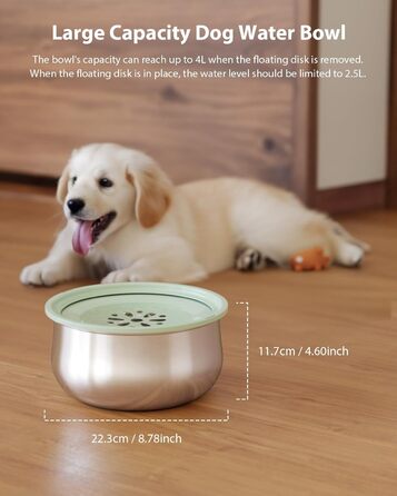 Миска для води для собак Stouchi, не розливається, нержавіюча сталь, велика місткість, повільний диспенсер води, антиковзаюча, для подорожей, зелений колір