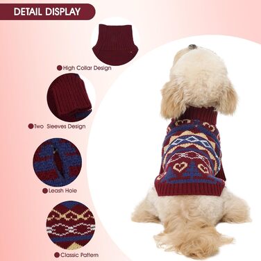 Пуловер для собак на Новий Рік, теплий трикотажний пуловер для собак та котів, зимовий одяг для тварин, найтепліший пуловер з коміром-стійкою (XL, Бордовий)
