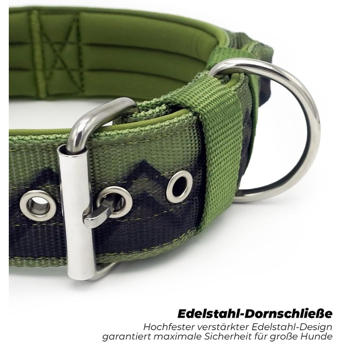 Нашийник для собак Premium NeckShield Kontroll – 5 см, з посиленим амортизуючим наповнювачем, сертифікована безпека SGS, професійний захист для великих і дуже великих собак, 50-58 см, колір Джунглі Ніч