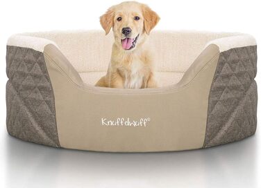 Ортопедичне собаче ліжко Knuffelwuff Lena з велюру та штучної шкіри XL 90 x 66 см, коричнево-бежеве, з неслизьким дном, легко мити