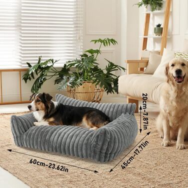 Котяче ліжко-софа, 60x45x20 см, м'яке та пухнасте, для котів та маленьких собак, знімний водонепроникний чохол, антиковзаюче покриття (сірий)