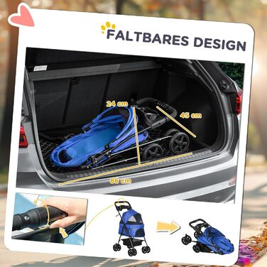 Візок для собак PawHut - зручний бугі для тварин з функцією складання. Ідеальний для маленьких собак та котів. Оксфордський синій, 67 x 45 x 96 см