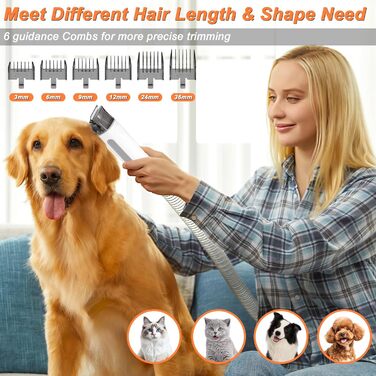 Машина для стрижки собак з пилососом, тиха, для собак та котів. Комплект з 10 інструментів для догляду, контейнер для сміття 2.0 л