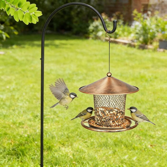 Годівниця для птахів у вигляді даху, захищена від білок, металева, 900 г, чорна/синя