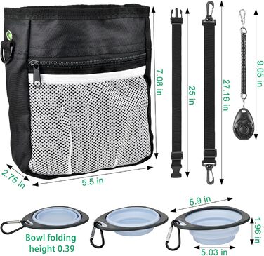 Сумка для ласощів для собак CONLI з портативним мискою та клікером для тренувань, диспенсер для пакетів, аксесуар для дресирування