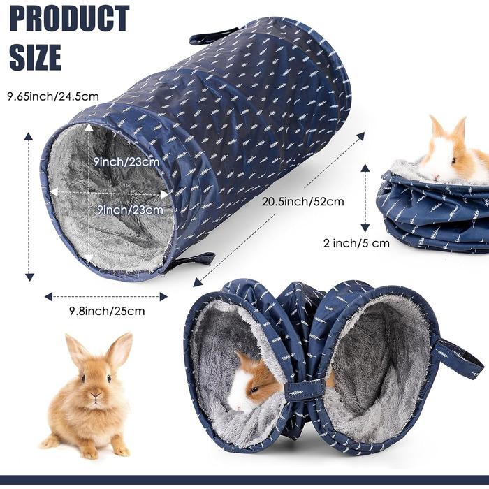 Туннель для морських свинок ONEJU, 2-сторонній, для гри та відпочинку, миючий, з блискавкою, синій