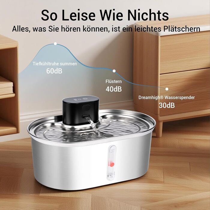 Фонтанчик для котів Dreamhigh® 3.5L: бездротовий, з датчиком руху, з нержавіючої сталі, 2 режими подачі води, для котів та маленьких собак