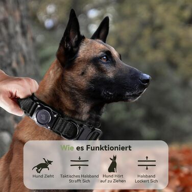 Тактичне собаче нашийник DE JIARUI з ручкою, водонепроникний Airtag нашийник для собак, товстий регульований нашийник для собак з м'якою підкладкою, металева застібка для середніх та великих собак (зелений, M(15'-19')) Зелений L(18'-23') (чорний, L(18'-23