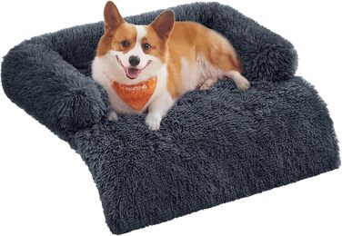 Крісло-лежанка для собак Feandrea FluffyHug, м'яка лежанка-софа, захист дивану, подушка для собак, розмір L, для середніх собак, 95 x 85 x 16 см, темно-сірий