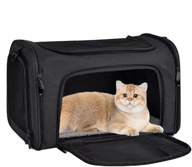 Транспортна переноска для собак та котів, складана переноска для тварин | Чорна переноска для собак та котів, для подорожей та авто