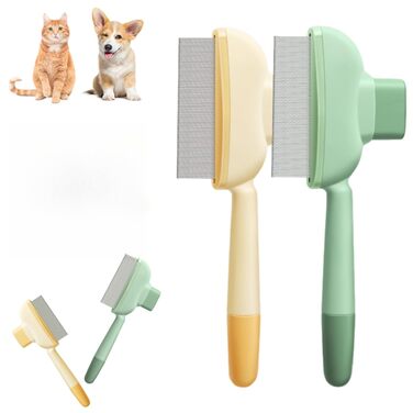 Щітка Fellblitz для догляду за шерстю тварин, самоочищуваний гребінець від бліх, для довгої та короткої шерсті, з кнопкою розблокування (2 шт. плоский гребінець)