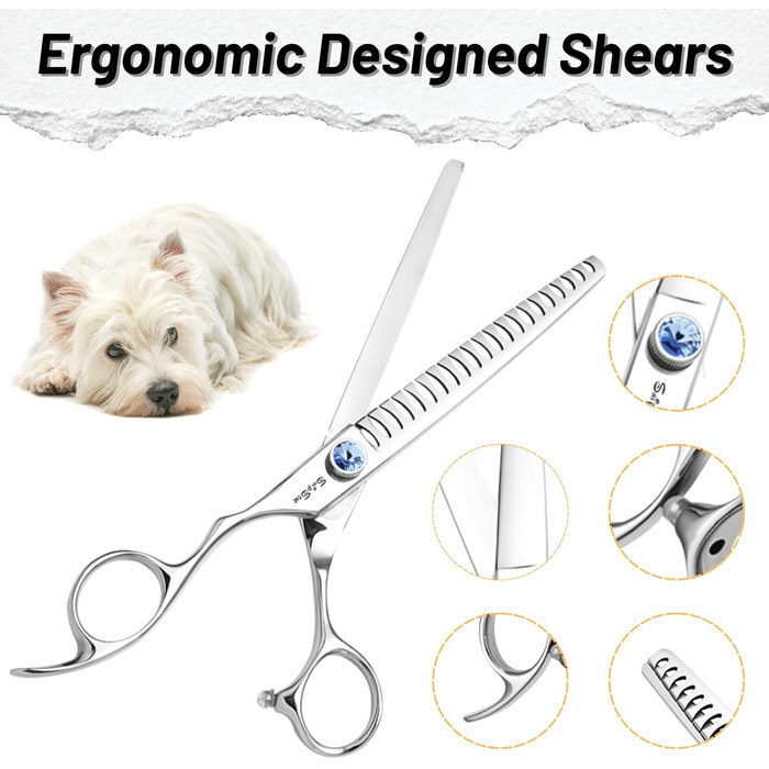 Професійна ножиця для грумінгу собак та котів, 7 дюймів, японська сталь VG10, 18 зубів, безпечна, безшумна, для тонкого стриження