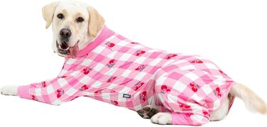 Піжама для собак, комбінезон для середніх та великих собак, легкий, милий одяг для домашніх тварин, комбінезон, великий розмір, одяг для собак після операцій, темно-сірий (32 (Обхват грудей 82 см | Довжина спини 56 см), рожевий у клітинку)