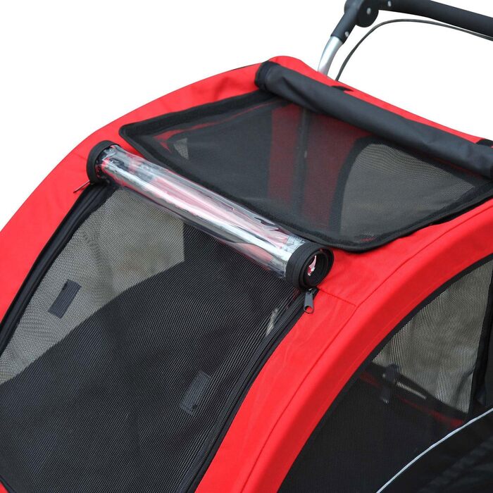 PawHut 2-в-1 Причіп для собак, велосипедний причіп для собак, візок для собак з відбивачами, прапорцем, причіп для собак PawHut, візок для собак, оксфордська тканина, червоний+чорний