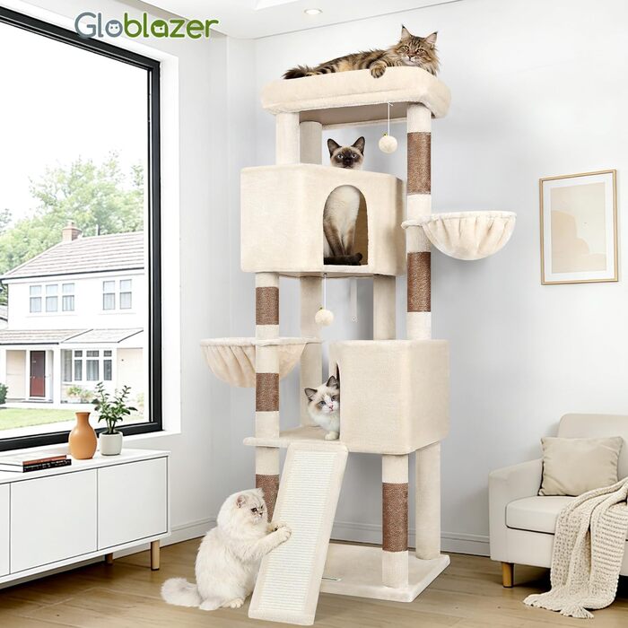 Комплекс для котів Globlazer Kratzbaum XL бежевий 177 см з будиночком, платформою, когтеточками та кошиками