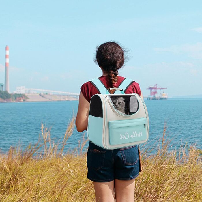 Рюкзак для кота та собаки PETCUTE з сіткою, дихаючий, з поводком, знімний килимок, ідеальний для прогулянок (світло-зелений)