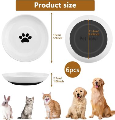 Набори мисок для котів Vexillic (6 шт.) з кераміки, з антиковзким силіконовим дном. Підходять для котів, кошенят та собак.