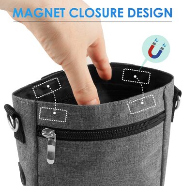 Футляр для ласощів для собак з магнітною застібкою, сумка для тренування собак з знімною внутрішньою кишенькою, багатофункціональний контейнер для ласощів для собак зі спонжером для екскрементів, сірий світло-сірий