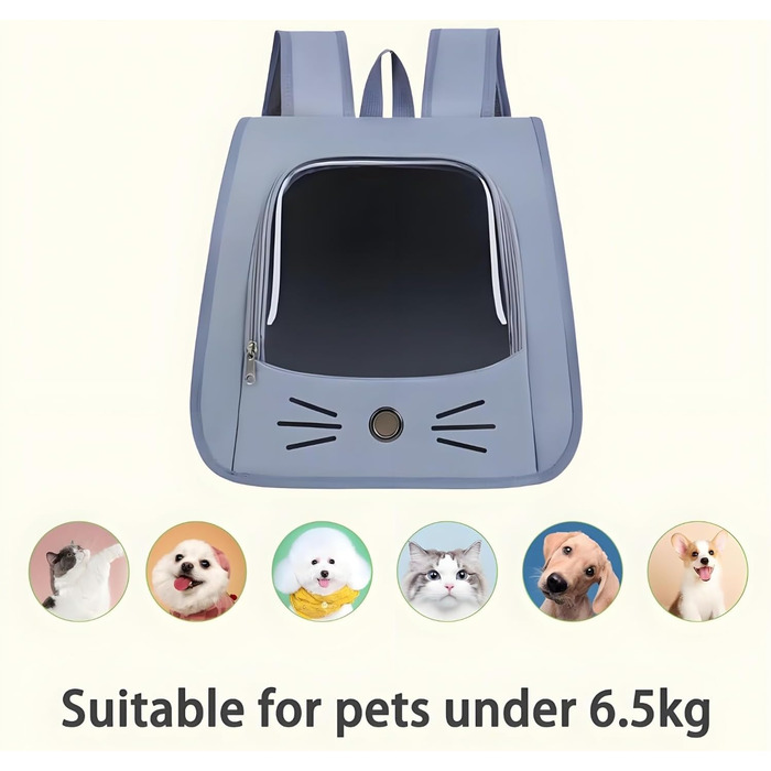 Рюкзак для кота з сіткою, портативний та складаний, переноска для домашніх тварин, дихаючий та складаний рюкзак для домашніх тварин, з прозорим вікном, для тварин до 6,5 кг