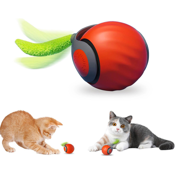 Інтерактивна іграшка для котів - м'ячик з фешкою, акумуляторний, 2 режими, автоматичний, для дому, оранжевий
