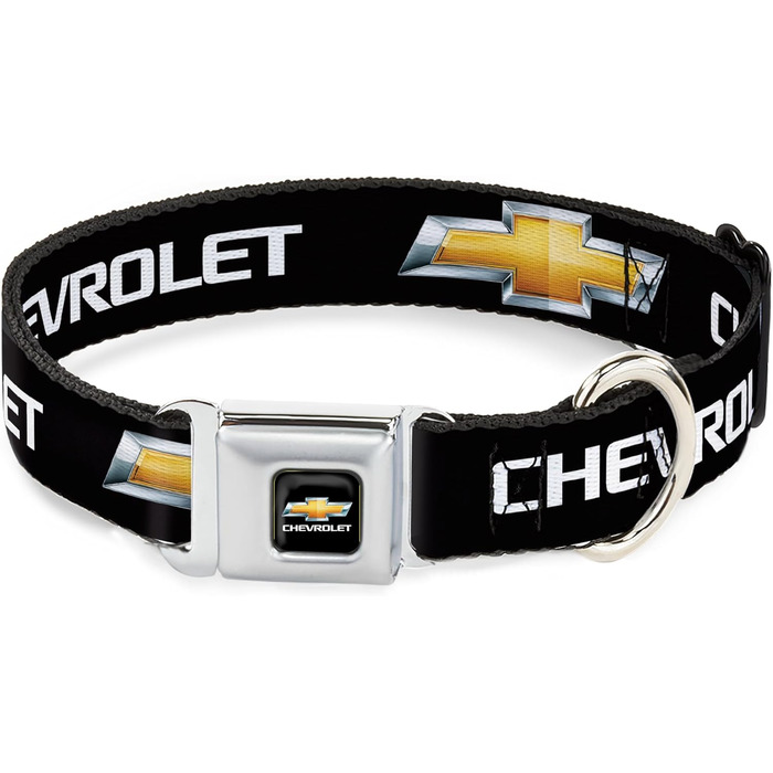 Комір для собак Buckle Down Chevrolet, регульований, 22,9–38,1 см, чорний/золотий, повноколірний друк