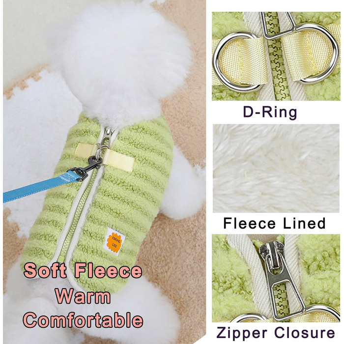 Теплий флісовий пуловер для собак Zunea, зимовий одяг для цуценят, куртка з D-поточкою, для чихуахуа, йоркширського тер'єра, XS/S, зелений