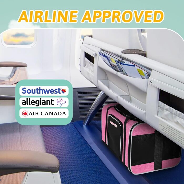 Переноска для тварин Petskd 43x33x24,9 см, авіаперевезення Southwest Airline, сумка для котів і собак, з безпечним замком та блискавкою, рожева