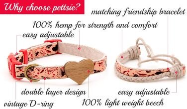 Нашийник для собак Pettsie з серцем та браслетом дружби, регульовані розміри S та M, зручний дизайнерський льон, міцний та довговічний, чудовий подарунок для любителів собак (35,6 - 50,8 см (M), Червоний)