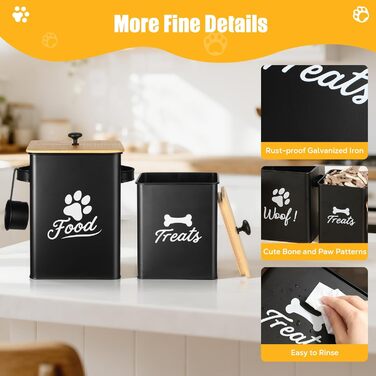Контейнери для собачого ласощів 2 шт., Металеві контейнери для корму для собак з герметичними кришками, Чорний, 24 × 18 × 24,5 см