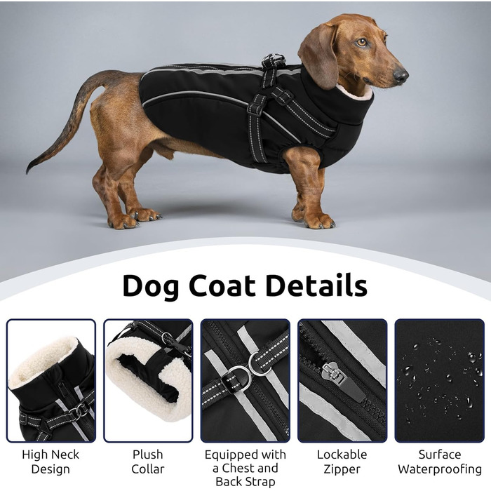 Теплий зимовий одяг для собак: куртка з блискавкою, вітрозахисна, з відбиваючими смугами та нагрудником для маленьких, середніх та великих собак (S, чорний)