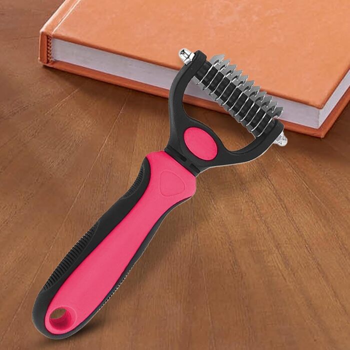 Щітка для видалення ковтунів у котів та собак, двостороння, для грумінгу, довговолої шерсті (сталевий гребінь)