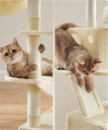 Високий когтеточка-комплекс Feandrea бежевий, 206 см, для великих кішок XXL з гамаком та лежаком