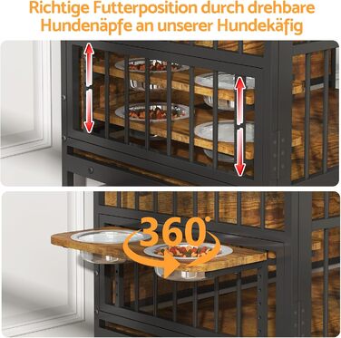 Клітка для собак з полицями для зберігання 99x58x96,5 см – багатофункціональна переносна клітка для собак з колесами, поворотними мисками, міцний вольєр для великих та середніх собак