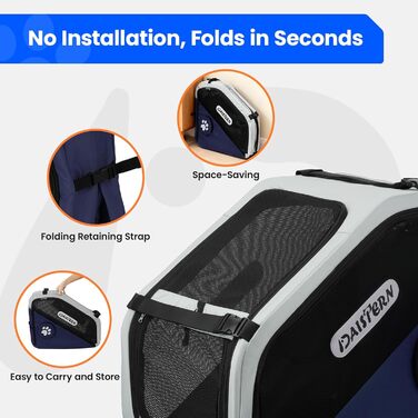 Складана переноска для собак у машину та в подорожі, портативна сумка-переноска для маленьких та середніх собак, швидке складання за 1 хвилину, міцна металева рама, дихаючі сітчасті вікна та зручний доступ (Блакитна)