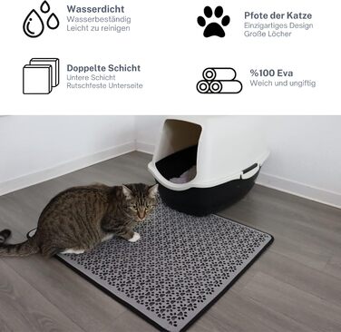 Килимок під лоток для котів, великий XXL, вологостійкий, двошаровий, EVA, 60x74 см, чорний/сірий