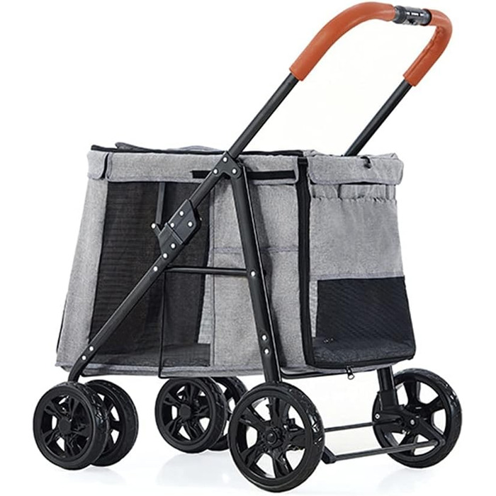 Візок для собак великих порід, прогулянковий візок для тварин до 30 кг, універсальний для собак, котів та інших домашніх улюбленців. Складаний, сірий колір.