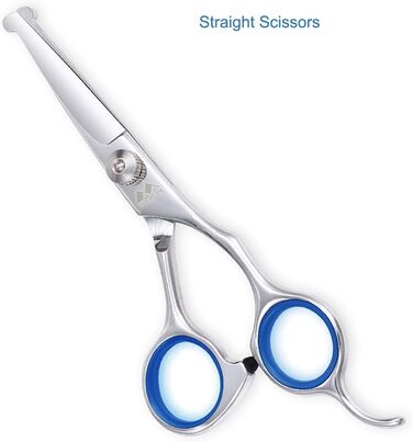 Набір професійних ножиць для собак iSeaFly, 5 в 1, з безпечними закругленими кінцями, з високоякісної нержавіючої сталі, для грумінгу всього тіла, обличчя, носа та вух (блакитний)