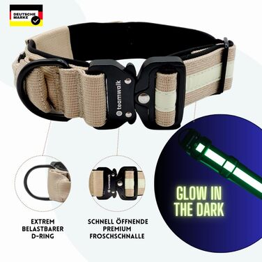 Преміум нашийник для собак з магнітною застібкою, світловідбиваючими смугами, кишеню для AirTag, індивідуальне регулювання, м'яка підкладка, міцна застібка, з лінією в комплекті, розмір M (обхват шиї 50 см), бежевий