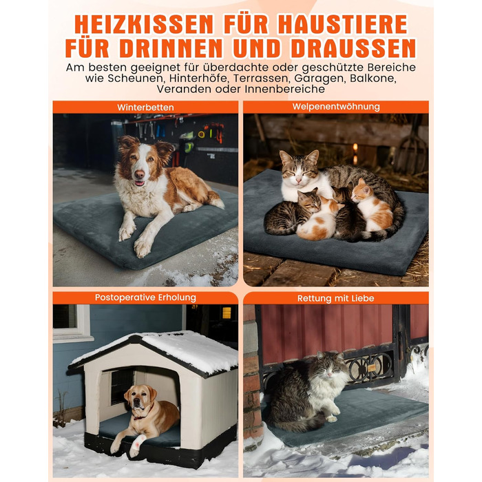 Електричне грілка для тварин на вулицю, вологостійке грілка, автоматичне регулювання температури, стійке до укусів, 40*50 см, сірий