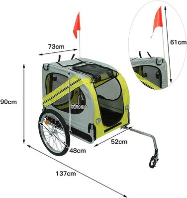Причіп для собак на велосипед 3в1, переноска для тварин, причіп-трансформер для велосипеда та джоггінгу, до 40 кг (137 x 73 x 90 см, жовто-сірий)