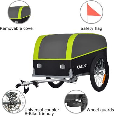 Fahrradanhänger Tiggo VS Cargo: Великий вантажний причіп для велосипеда, 75x46 см, 120 літрів, зелений