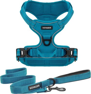 Шлея та повідець для собак Best Pet Supplies Voyager, не тягне, подвійне кріплення, червона сіточка, розмір M (груди 55,9–68,6 см)