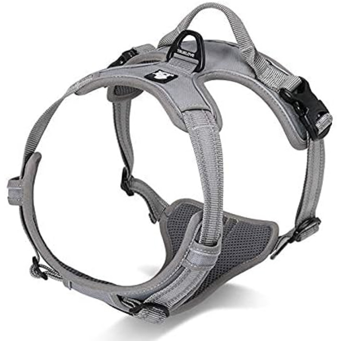 Шлейка для собак Truelove No-Pull з відбиваючими елементами, регульована, з 2 карабінами та ручкою для контролю, для собак малих, середніх та великих порід, TLH5651 S, сіра