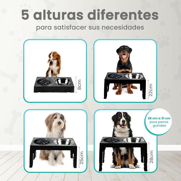 Підвищуюча годівниця для собак NOVARKA® з регулюванням висоти | Набір з миски з нержавіючої сталі та антибактеріальної миски | Преміум-набір з антиковзною підкладкою та лопаткою для корму