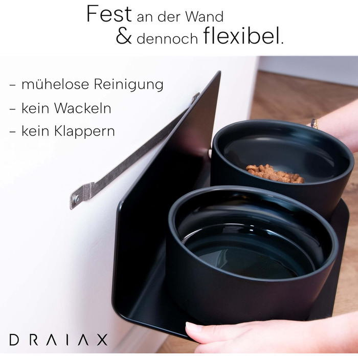 Підвищена керамічна миска для собак DRAIAX ElegantFeed M, знімна, чорна, настінна, годівниця для собак