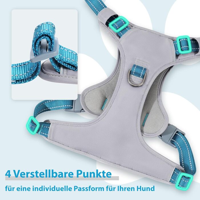 Шлейка для собак Huntboo Anti-Zug, для малих, середніх та великих собак, не тягне, світловідбиваюча, з 2 карабінами, регульована, для тренувань та бігу (M, синій)