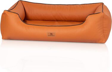 Ортопедичне ліжко для собак Knuffelwuff Montana з екошкіри, M-L, 85 x 63 см, червоно-коричневе. Знімний чохол, легко мити, для великих, середніх та маленьких собак.