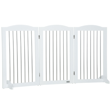 PawHut Dog Barrier Door Guard Складна підставка для собаки 3 тарілки Сходові ворота білі 154x30x80см | Аосом